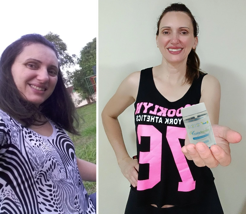 Ana Paula, 34 anos: "Perdi 8kg em 2 meses e minha pele nunca esteve tão bonita. Recomendo muito o Vitalis!